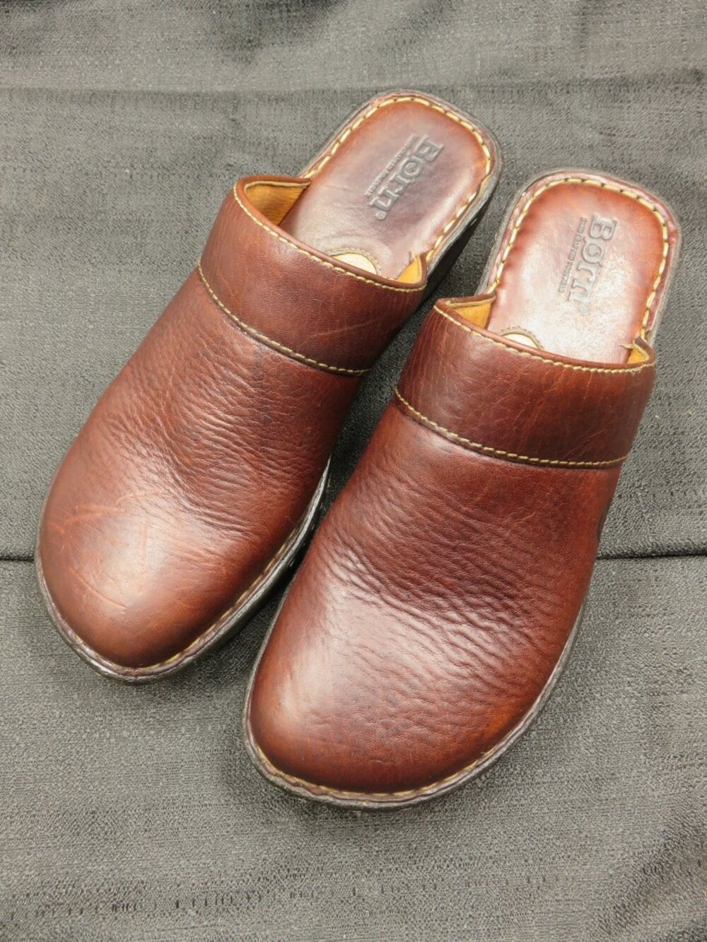 Born W6634 G5 Brown Leather Slip On Mules Clogs Womens 7